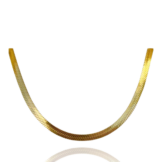 Non-tarnish, waterproof 18K gold plated stainless steel herringbone chain. Necklace comes in 18 inch, 20 inch, or 22 inch.