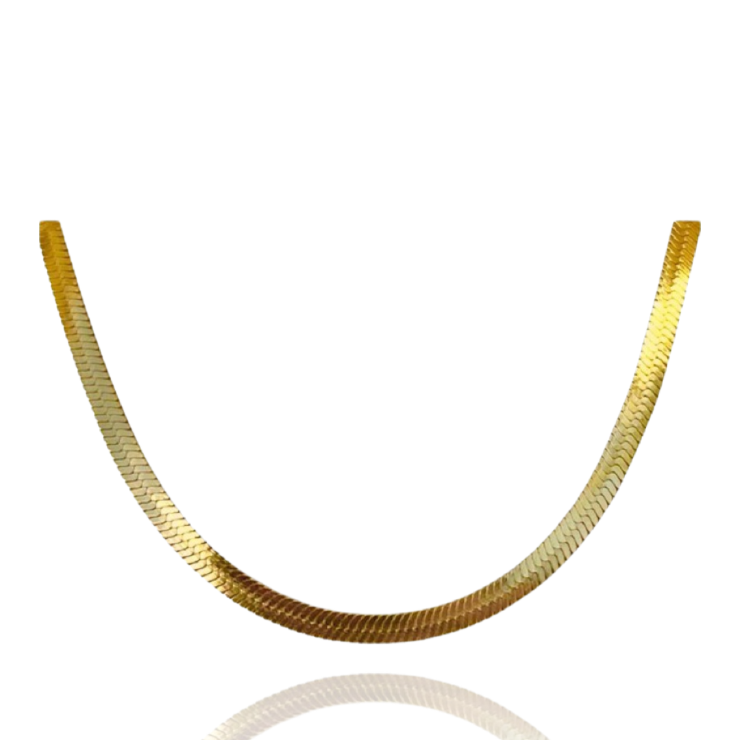 Non-tarnish, waterproof 18K gold plated stainless steel herringbone chain. Necklace comes in 18 inch,  20 inch, or 22 inch. 